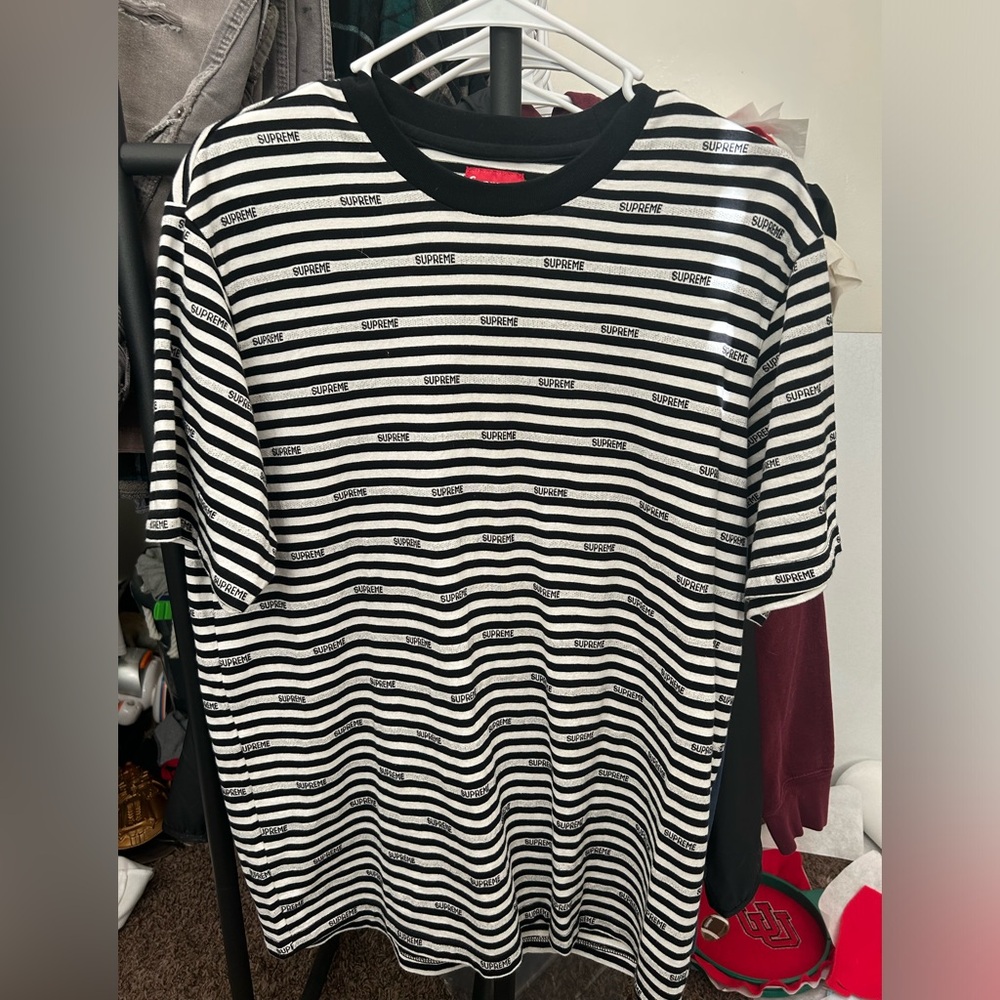 Supreme short sleeve black and white stripped shirt medium